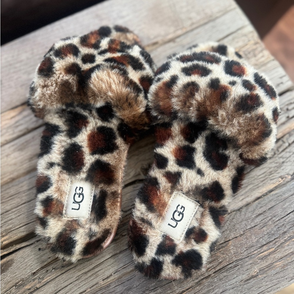 UGG Leopard Print Fuzzy Slippers